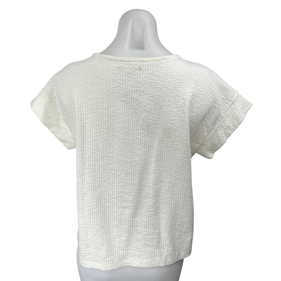 Madewell Women's White Textured Short Sleeve Button Shoulder Blouse Top Size S - Picture 2 of 4
